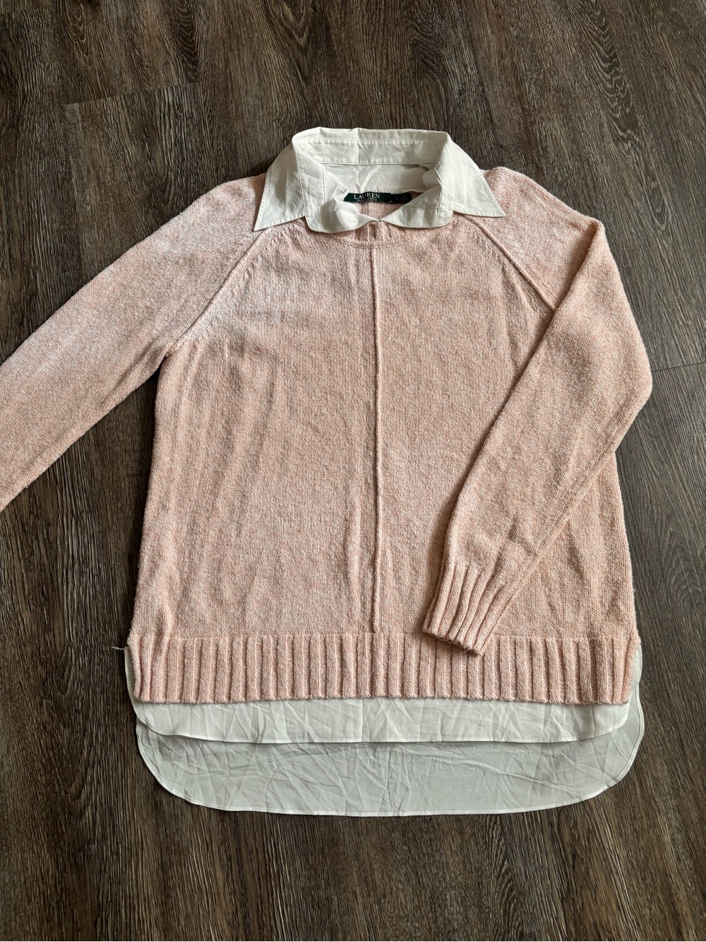 Ralph Lauren Pale Pink Sweater with White Shirt Hem